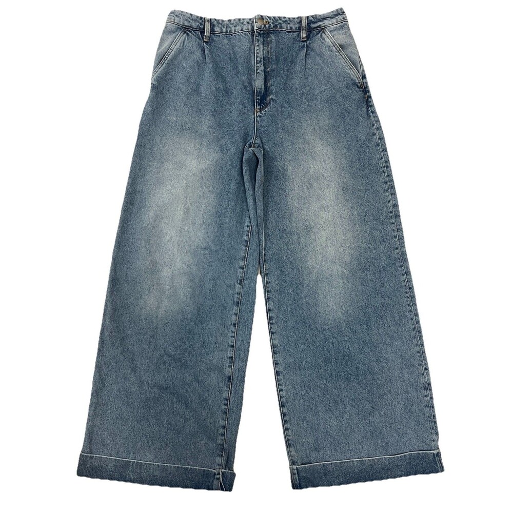 Anthropologie Pilcro High Rise Pleated Wide Leg Cuff Trouser Jeans Blue Size 31 - Picture 6 of 12